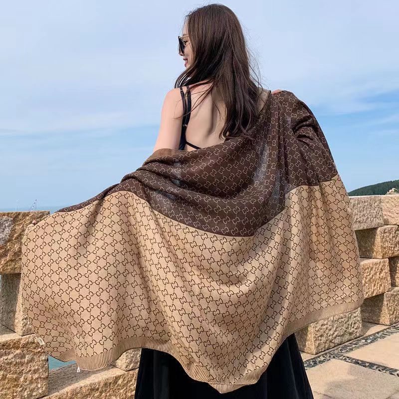 Korean autumn and winter scarf, shawl, dual-purpose silk scarf for women, versatile spring and autumn ultra-thin cotton and linen outer travel gauze scarf