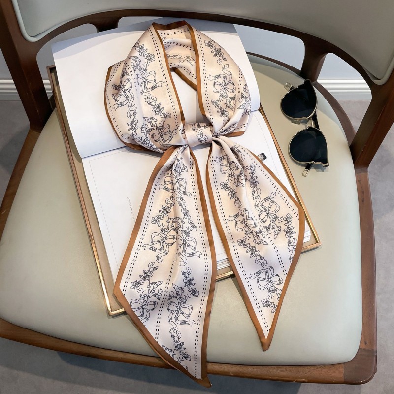 Korean version of rhombus scarf, narrow and long imitation silk scarf for women, decorative sharp corners, fashionable decorative headband, silk scarf wholesale