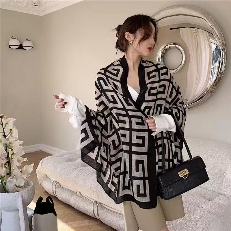 Korean autumn and winter scarf, shawl, dual-purpose silk scarf for women, versatile spring and autumn ultra-thin cotton and linen outer travel gauze scarf