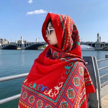 Yunnan Lijiang Tibet desert travel photo ethnic style shawl sun protection twill cotton tassel scarf oversized silk scarf