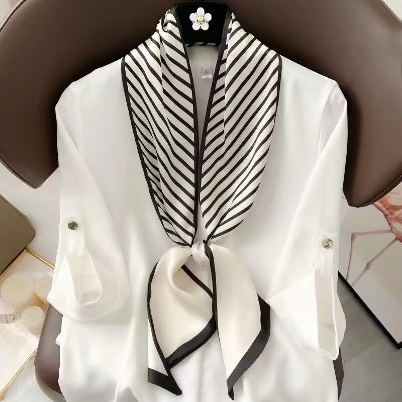 Korean version of rhombus scarf, narrow and long imitation silk scarf for women, decorative sharp corners, fashionable decorative headband, silk scarf wholesale