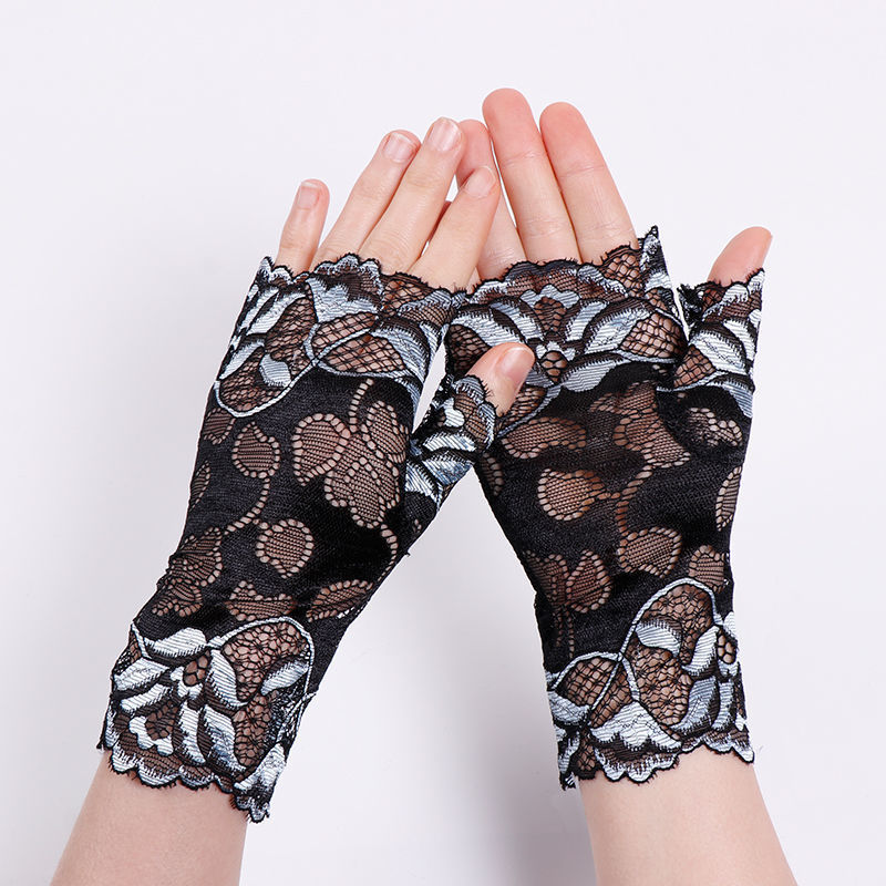 Summer thin lace sun protection gloves for women cycling and driving lace sleeves breathable performance dancing half-finger gloves trendy