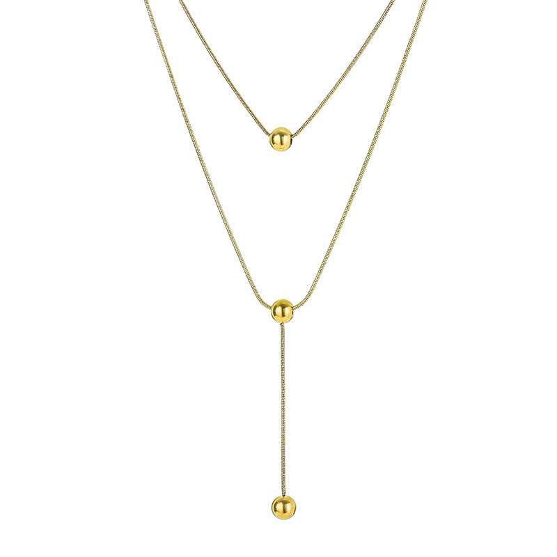 Round bead trendy clavicle chain simple high-end niche small double-layer necklace