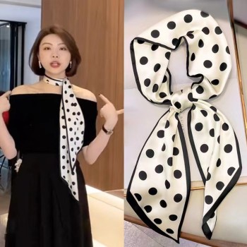 Korean version of rhombus scarf, narrow and long imitation silk scarf for women, decorative sharp corners, fashionable decorative headband, silk scarf wholesale