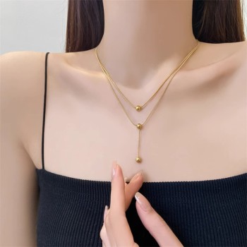 Round bead trendy clavicle chain simple high-end niche small double-layer necklace