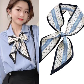 Korean version of rhombus scarf, narrow and long imitation silk scarf for women, decorative sharp corners, fashionable decorative headband, silk scarf wholesale