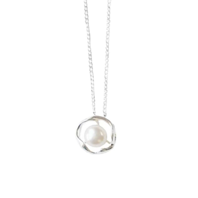 Geometric Pearl Necklace for Women, Circle Pendant, Ins Light Luxury Niche High-End Clavicle Chain