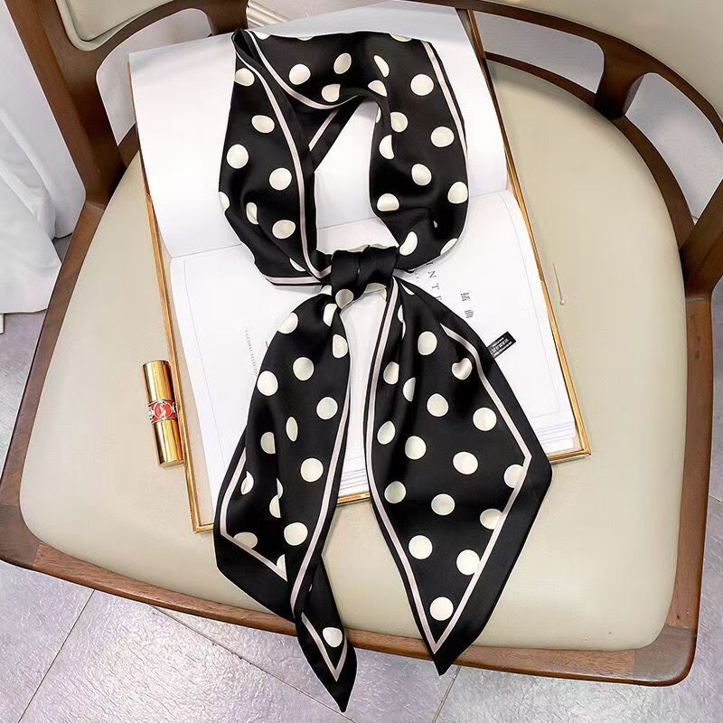 Korean version of rhombus scarf, narrow and long imitation silk scarf for women, decorative sharp corners, fashionable decorative headband, silk scarf wholesale