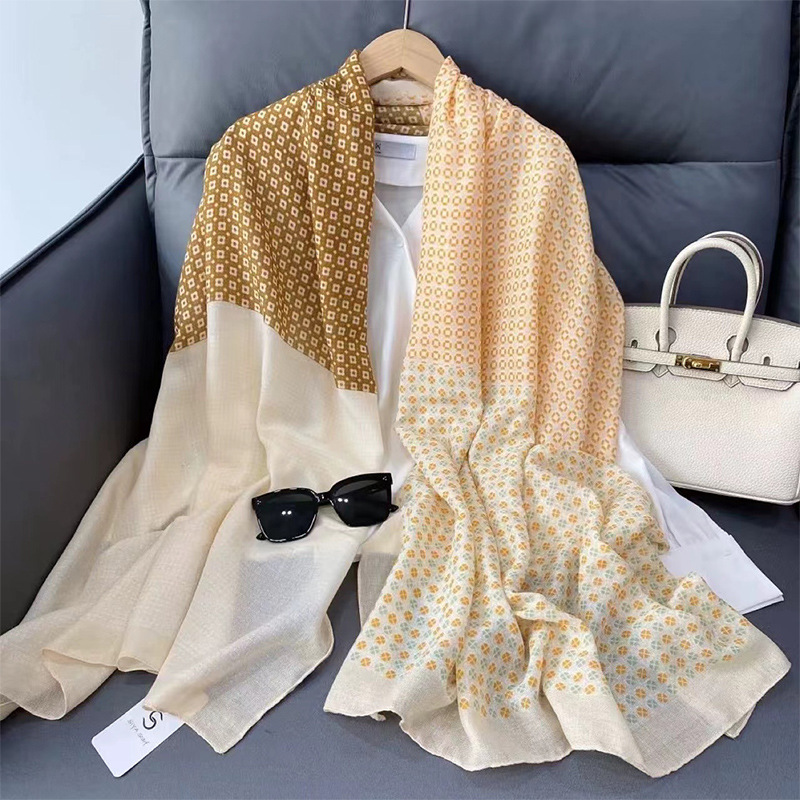 Korean autumn and winter scarf, shawl, dual-purpose silk scarf for women, versatile spring and autumn ultra-thin cotton and linen outer travel gauze scarf