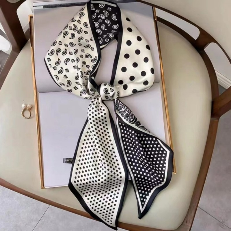 Korean version of rhombus scarf, narrow and long imitation silk scarf for women, decorative sharp corners, fashionable decorative headband, silk scarf wholesale