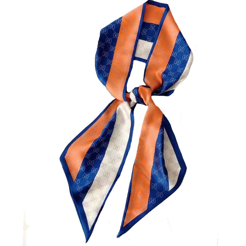 Korean version of rhombus scarf, narrow and long imitation silk scarf for women, decorative sharp corners, fashionable decorative headband, silk scarf wholesale