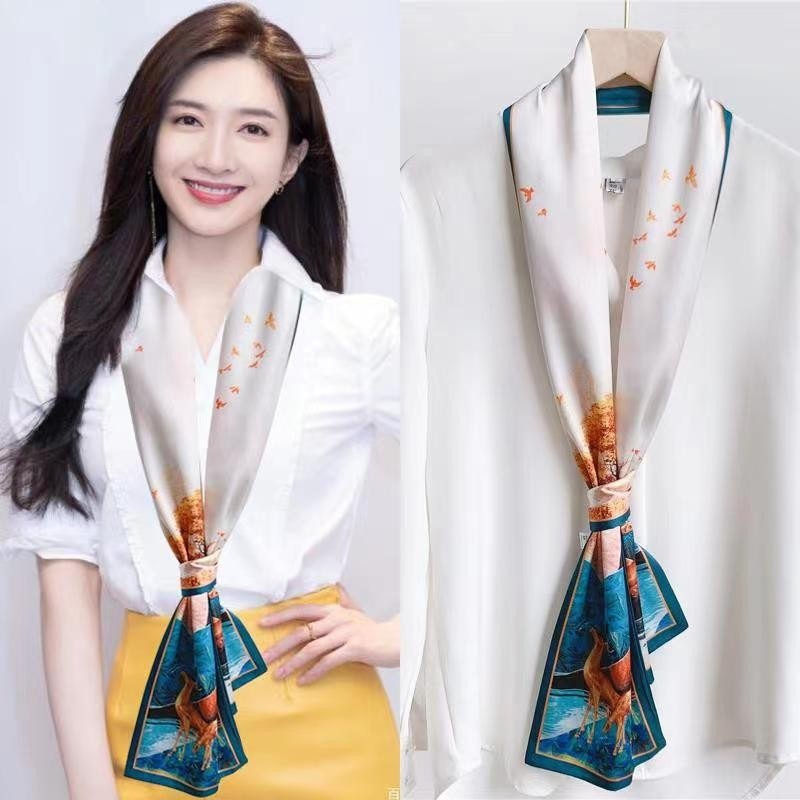 Satin Streamers Long Small Silk Scarves Long Scarves Versatile
