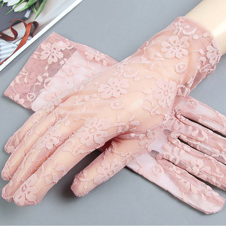 Summer thin lace sun protection gloves for women cycling and driving lace sleeves breathable performance dancing half-finger gloves trendy