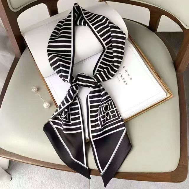 Korean version of rhombus scarf, narrow and long imitation silk scarf for women, decorative sharp corners, fashionable decorative headband, silk scarf wholesale
