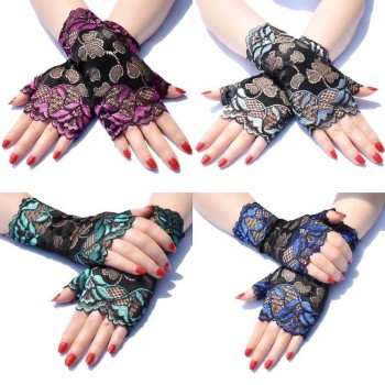 Summer thin lace sun protection gloves for women cycling and driving lace sleeves breathable performance dancing half-finger gloves trendy