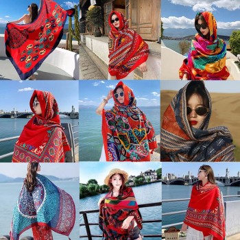Tibet Chaka Salt Lake Desert travel photo ethnic style shawl sun protection twill cotton tassel scarf oversized silk scarf
