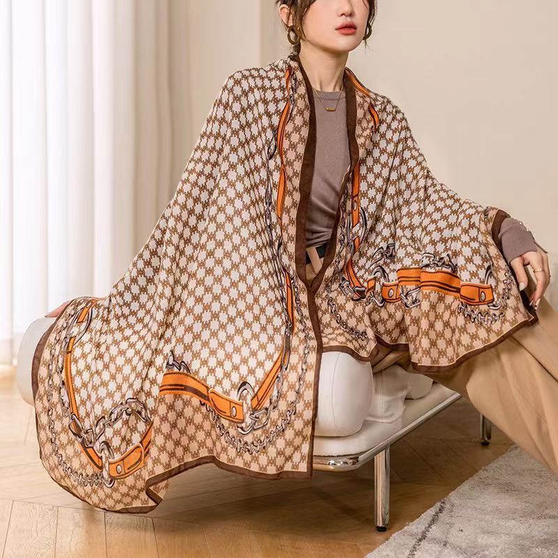 Korean autumn and winter scarf, shawl, dual-purpose silk scarf for women, versatile spring and autumn ultra-thin cotton and linen outer travel gauze scarf