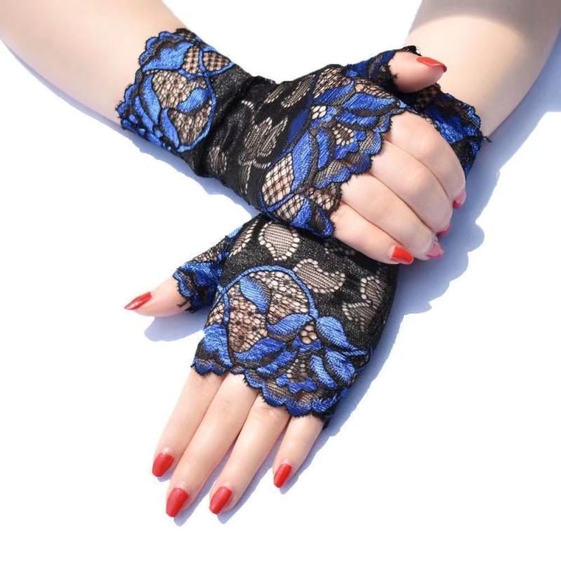 Summer thin lace sun protection gloves for women cycling and driving lace sleeves breathable performance dancing half-finger gloves trendy