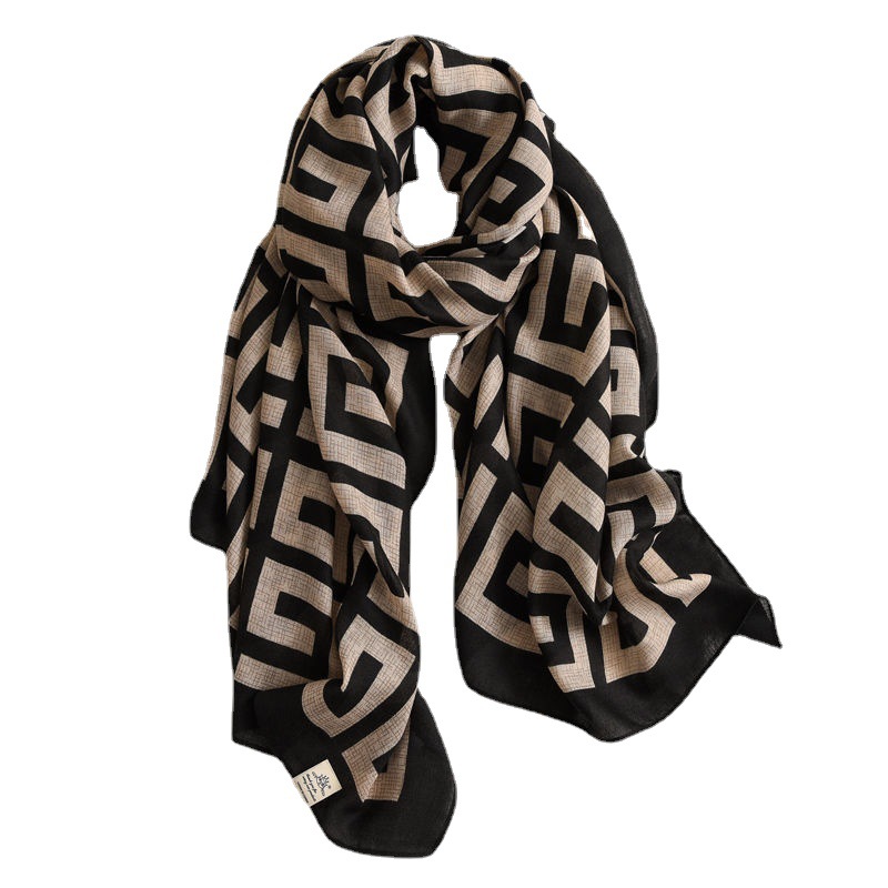 Korean autumn and winter scarf, shawl, dual-purpose silk scarf for women, versatile spring and autumn ultra-thin cotton and linen outer travel gauze scarf