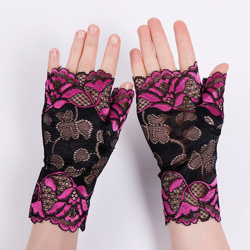 Summer thin lace sun protection gloves for women cycling and driving lace sleeves breathable performance dancing half-finger gloves trendy