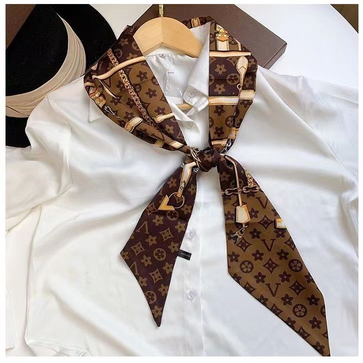 Korean version of rhombus scarf, narrow and long imitation silk scarf for women, decorative sharp corners, fashionable decorative headband, silk scarf wholesale