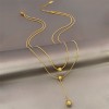 Round bead trendy clavicle chain simple high-end niche small double-layer necklace