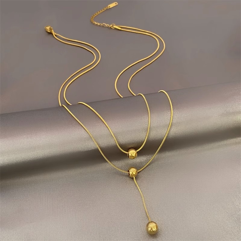 Round bead trendy clavicle chain simple high-end niche small double-layer necklace