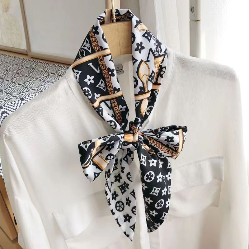 Korean version of rhombus scarf, narrow and long imitation silk scarf for women, decorative sharp corners, fashionable decorative headband, silk scarf wholesale