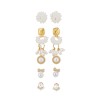 Silver needle studded diamond flower cluster bow earrings French style simple style earrings light luxury high-end earrings set for women