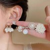 Silver needle studded diamond flower cluster bow earrings French style simple style earrings light luxury high-end earrings set for women