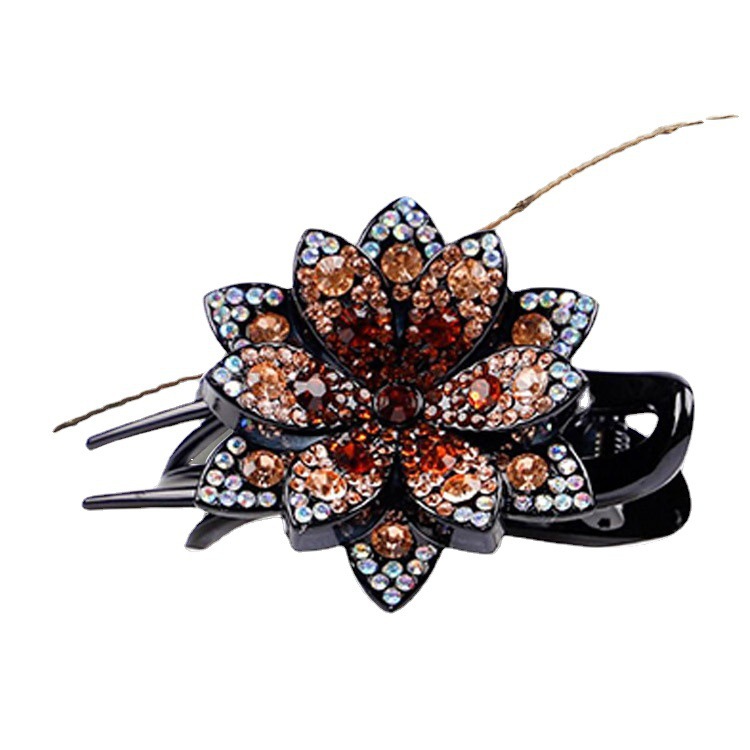 Three-tooth clip duckbill clip elegant female updo hair clip back head side flower-shaped rhinestone ins headdress