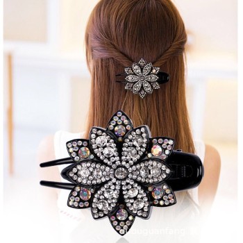 Three-tooth clip duckbill clip elegant female updo hair clip back head side flower-shaped rhinestone ins headdress