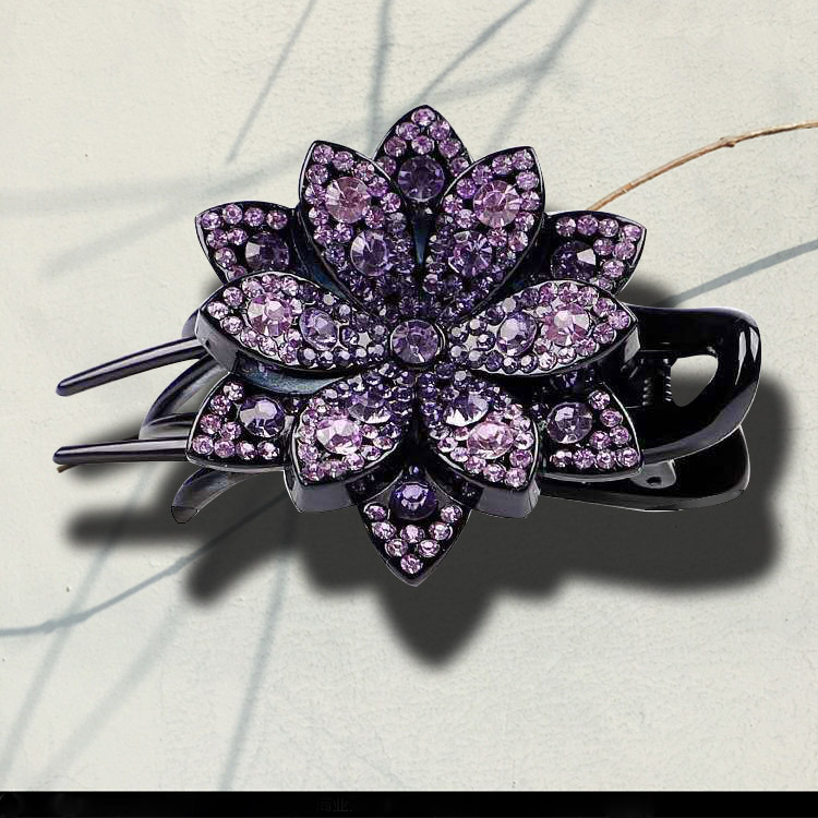 Three-tooth clip duckbill clip elegant female updo hair clip back head side flower-shaped rhinestone ins headdress