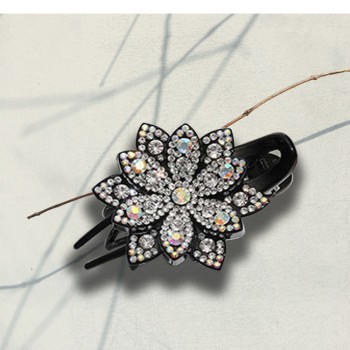 Three-tooth clip duckbill clip elegant female updo hair clip back head side flower-shaped rhinestone ins headdress
