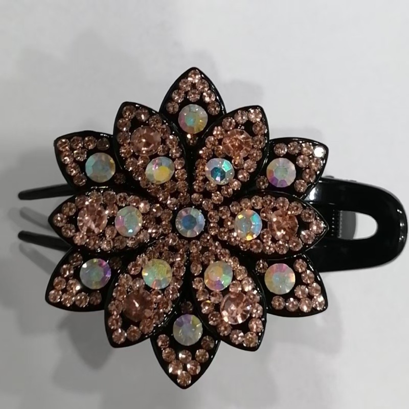 Three-tooth clip duckbill clip elegant female updo hair clip back head side flower-shaped rhinestone ins headdress