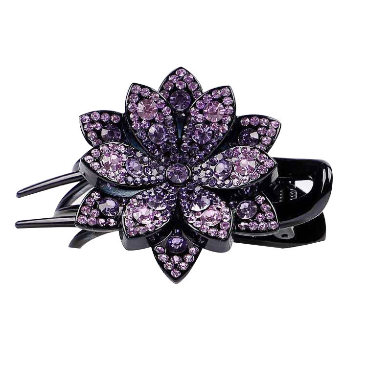 Three-tooth clip duckbill clip elegant female updo hair clip back head side flower-shaped rhinestone ins headdress