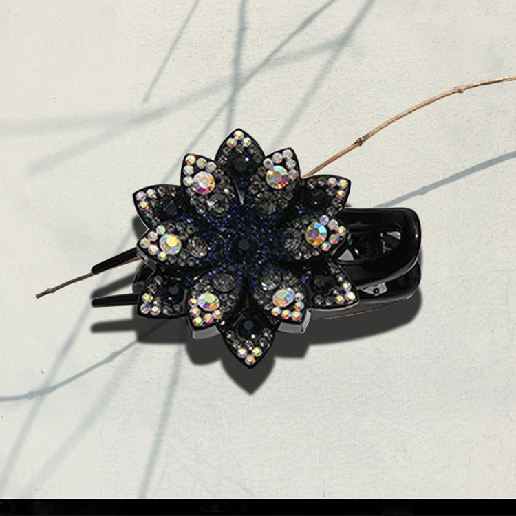 Three-tooth clip duckbill clip elegant female updo hair clip back head side flower-shaped rhinestone ins headdress