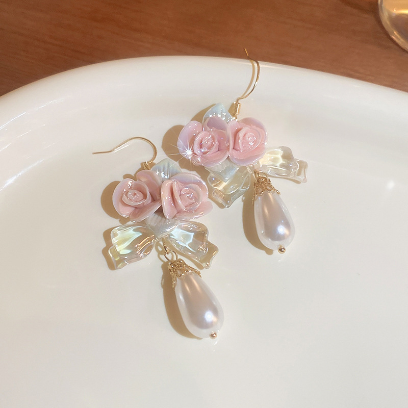 Luxury Rose Silver Earrings - Hearts, Flowers, and Pearls Collection