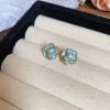 Silver Needle Fresh Blue Resin Diamond-Studded Round Earrings, Light Luxury High-End Earrings, Niche Forest-Style Temperament Ear Accessories