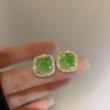 European and American Cross-border Green Zircon Flower Geometric Earrings Elegant All-match Earrings Light Luxury High-end Earrings Design Sense