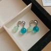 Silver Needle Fresh Blue Resin Diamond-Studded Round Earrings, Light Luxury High-End Earrings, Niche Forest-Style Temperament Ear Accessories