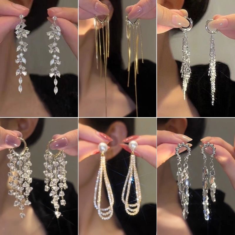 European and American Cross-border Long Wheat Ears Flowers Leaves Tassel Earrings Cold Style Elegant Earrings Light Luxury High-end Earrings