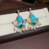 Silver Needle Fresh Blue Resin Diamond-Studded Round Earrings, Light Luxury High-End Earrings, Niche Forest-Style Temperament Ear Accessories