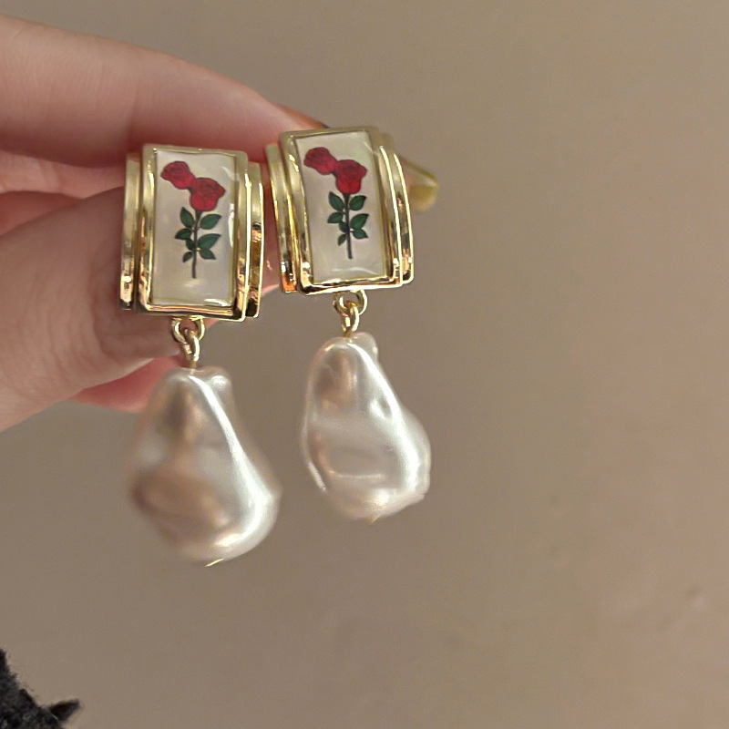 Silver needle flower love tassel earrings simple fashion Joker earrings small fresh light luxury high sense earrings wholesale