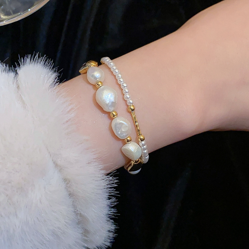 French Retro Baroque Crystal Pearl Bracelet, Light Luxury and High-End Bracelet, White, Fashionable and Versatile Hand Jewelry