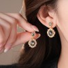 European and American Cross-border Green Zircon Flower Geometric Earrings Elegant All-match Earrings Light Luxury High-end Earrings Design Sense