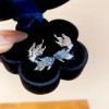 Silver Needle Fresh Blue Resin Diamond-Studded Round Earrings, Light Luxury High-End Earrings, Niche Forest-Style Temperament Ear Accessories