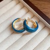 Silver Needle Fresh Blue Resin Diamond-Studded Round Earrings, Light Luxury High-End Earrings, Niche Forest-Style Temperament Ear Accessories