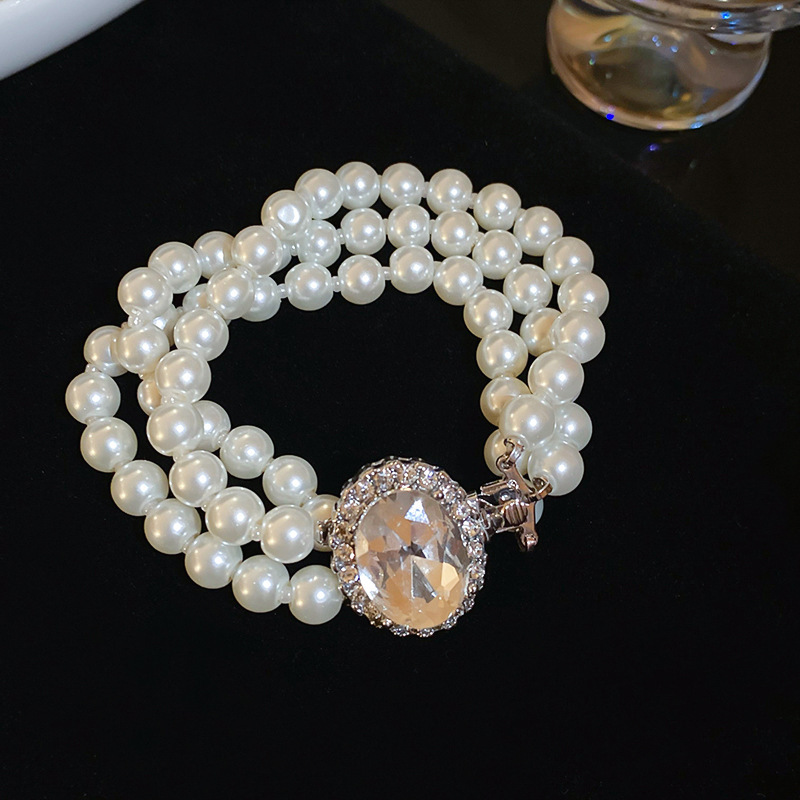 French Retro Baroque Crystal Pearl Bracelet, Light Luxury and High-End Bracelet, White, Fashionable and Versatile Hand Jewelry