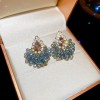 Silver Needle Fresh Blue Resin Diamond-Studded Round Earrings, Light Luxury High-End Earrings, Niche Forest-Style Temperament Ear Accessories